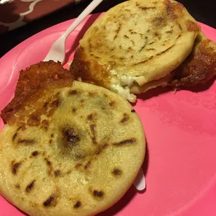 Pupusas, nice small size. I suggest ordering two.