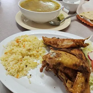 Chicken soup and fried chicken