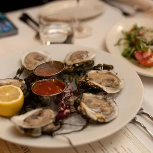 Oyster of the Day, Yuzu &amp; Horseradish Sauces and Tomato Salad