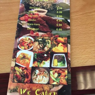 a menu for a restaurant
