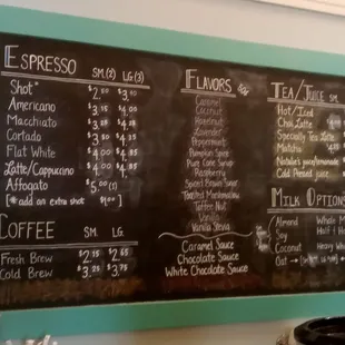 Menu and prices. Reasonable!