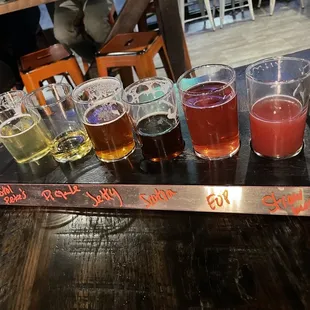 Beer flight choices: pistol petes, pickle, jetty, scotia, elephant parade, strawberry