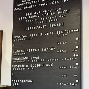 Beer menu