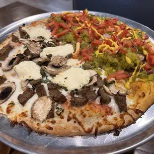 a close up of a pizza