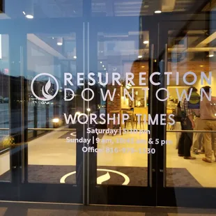 Resurrection Downtown at 1601 Grand Blvd.   Worship Times:  Saturday | 5:10PM and Sunday | 9AM, 10:45AM, &amp; 5PM.