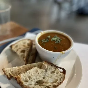 Spinach &amp; Lentil soup with sourdough toast