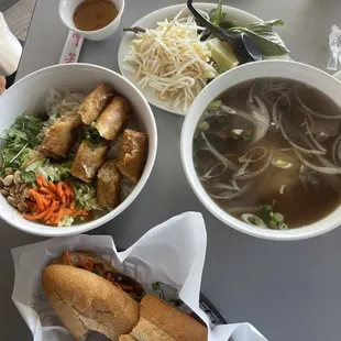 egg roll vermicelli, pork banh mi, steak pho