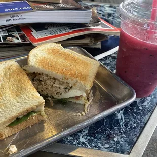 Chicken capre and dragon fruit smoothe