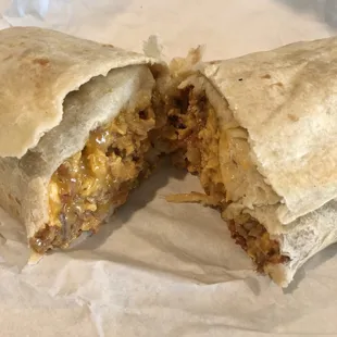 a burrito cut in half