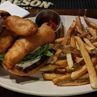 Fish burger with fries