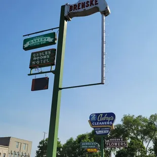 Cool retro signs in the parking lot across the street.