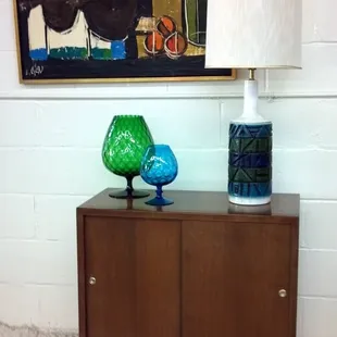 Huge selection of vintage lamps and accessories including mid century art.