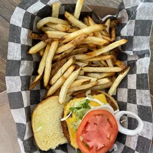 Veggie burger and fries