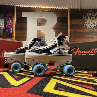Custom vans roller skates! Customer brought in their own shoes and let us pick quality parts to complete the look and vibe!