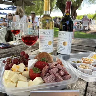 White and red and a charcuterie plate