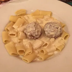 All you can eat Rigatoni with amazing meatballs and Alfredo sauce!