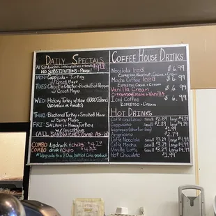 Menu as of August 2023