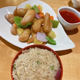 Sweet and sour chicken with fried rice