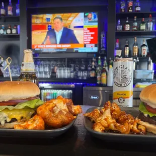 A delicious cheeseburger and fried cauliflower that they had on special and of course drinks!