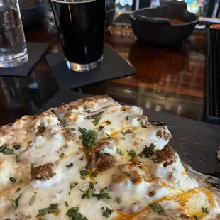 Chorizo and Brie flatbread with a Bent Paddle Black stout/porter.