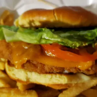 The classic crispy chicken sandwich side view