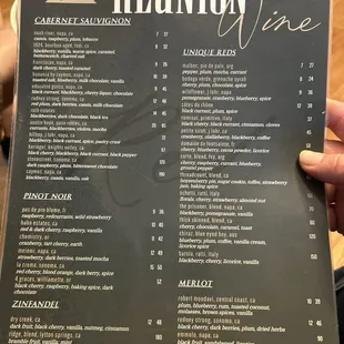 Wine Menu