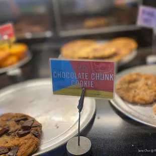 a display of cookies and pastries