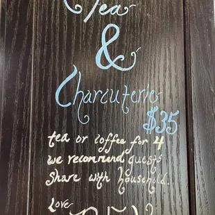 Special: afternoon tea (or coffee) and charcuterie for 4