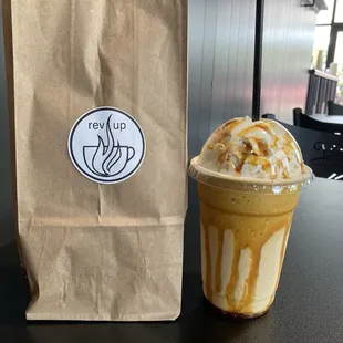 Breakfast sandwich and Frappuccino