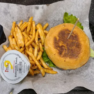 Single Green Chilie Swiss Burger with Beer Battered Fries