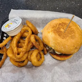Double Green Chilie Mushroom Swiss with Onion Rings