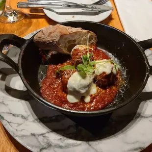 Meatballs with mozzarella and marinara