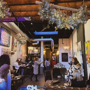 a group of people in a restaurant