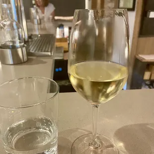 a glass of wine and a glass of water