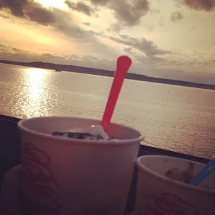 enjoying the Edmonds sunset with some revelations dessert