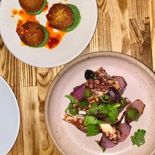 english pea arancini and grilled octopus