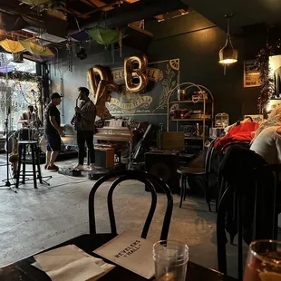 a group of people in a restaurant