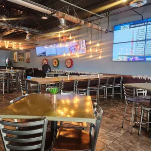 tables and chairs in a restaurant