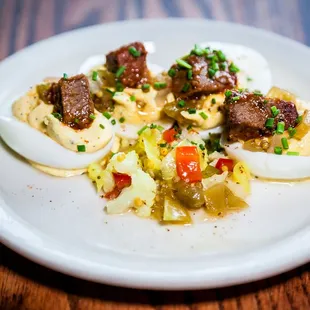 Deviled Eggs with Brisket Burnt Ends