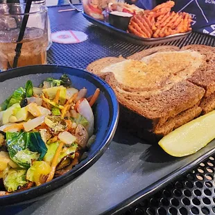 Veggie patty melt + healthy hash
