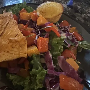 Seasonal squash salad with addition of salmon for $7 extra. Yummy!