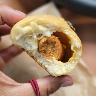 a person holding a hot dog