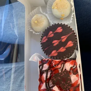 Strawberry whip brownie and Gluten-Free Peanut Butter Cup with two Honeymoon Champagne Cakeballs