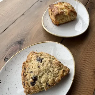 Chocolate almond scone and cheddar chive biscuit