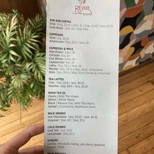 Drink menu