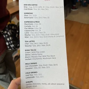 Drink menu