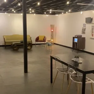 tables and chairs in a room