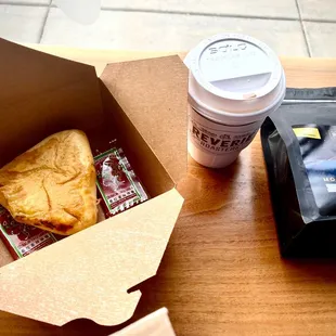 Chorizo hot pie, rosemary salted caramel latte, Moonless Midnight coffee beans