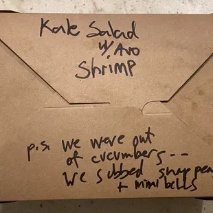 Notes on my takeout box