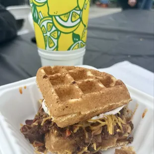 cornbread waffle sandwich (special)
